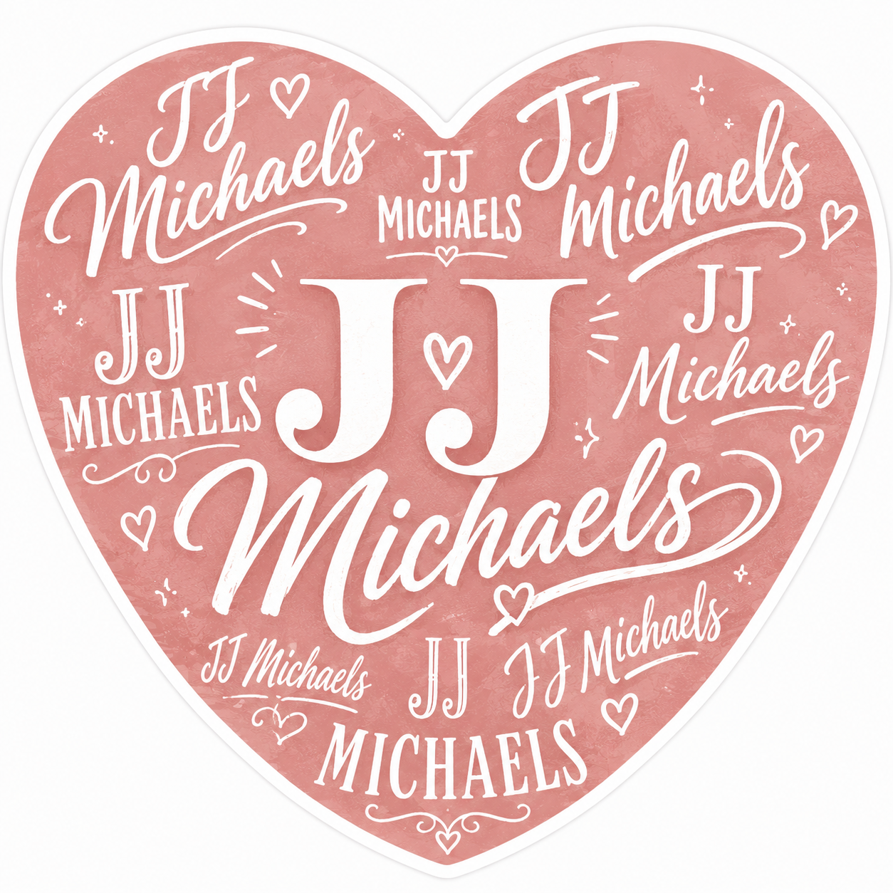 JJ Michaels Pink Heart with His Name in Different Fonts Actor Sticker